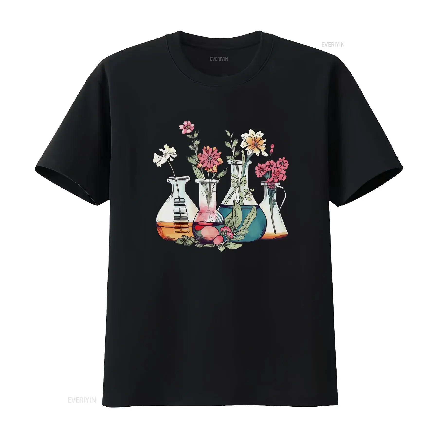 Medical Lab Technician - Kaos Laboratorium Motif Bunga Gelas Kimia
