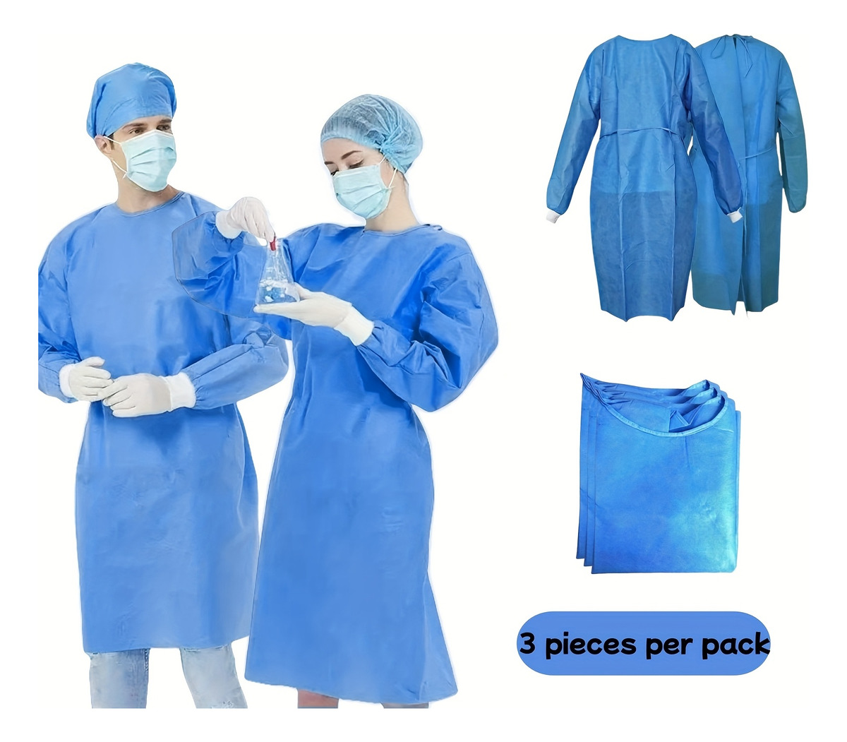 3pcs Gaun Isolasi Sekali Pakai - Medical Lab Design ulasan dan harga